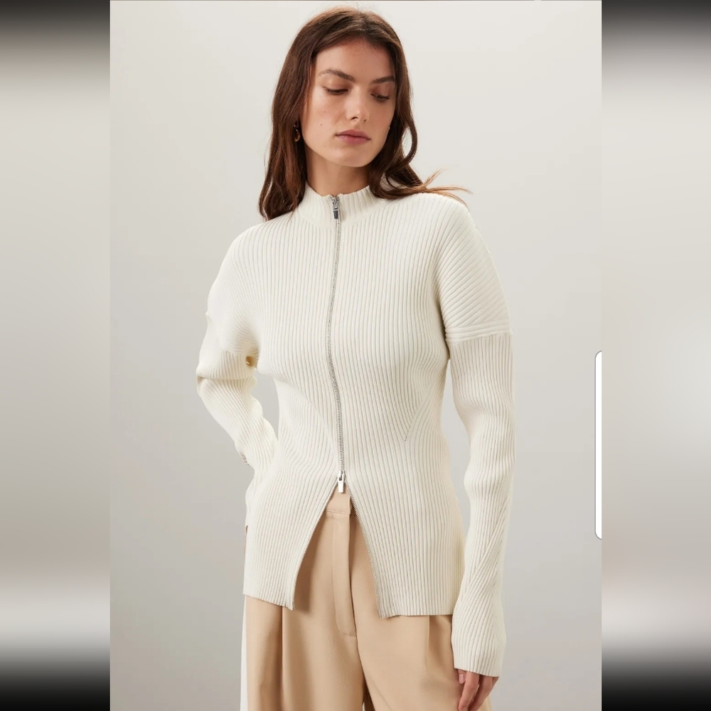 A.L.C. Noa White Zip Cardigan Size S